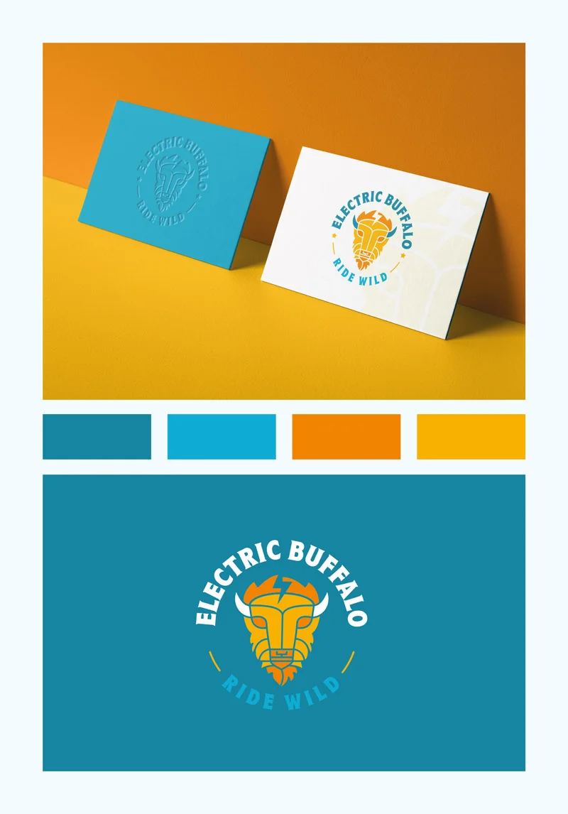Showcasing the branding and geometric logo design created for Electric Buffalo